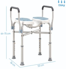 HOMCOM Scaun de Duș cu Brațe, Înălțime Reglabilă și Orificii pentru Scurgerea Apei, 53x36x64-75 cm, Albastru | Aosom Romania