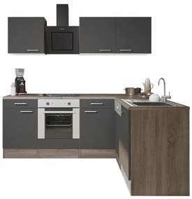 Mobilă de bucătărie de colț Yorki 220, corp din stejar Yorki, față antracit satinat cu element inferior al cuptorului