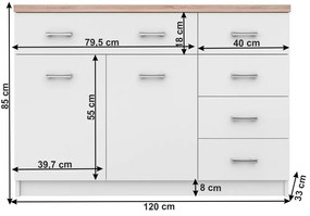 Comoda 2d5s, alb stejar sonoma, TOPTY 08