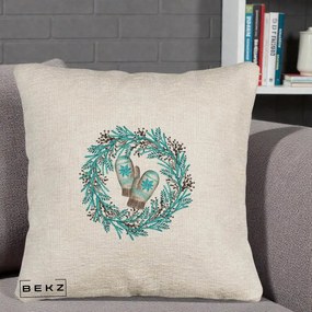 Perna Decorativa Coroana Turcoaz cu Manusi, 40x40 cm, Bej Canapea, Husa Detasabila, Perna Inclusa, BEKZ®