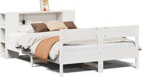 vidaXL Pat cu bibliotecă fără saltea, alb, 140x190 cm, lemn masiv pin