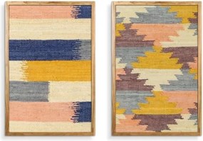 Set 2 tablouri decorative din bumbac țesut manual și lemn de acacia, 75×105 cm, „Relief"
