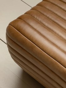Taburet din piele maro antichizat, formă rotunjită, cu model în relief, 34×46×46 cm, „Aston"
