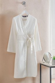 Halat elegant pentru femei DEMET, in cutie cadou M Alb crem / Ecru