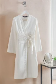 Halat elegant pentru femei DEMET, in cutie cadou XL Alb crem / Ecru