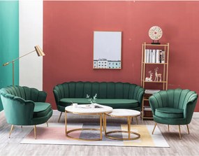 Bancă în stil Art-deco, catifea Velvet smarald/crom auriu, NOBLIN