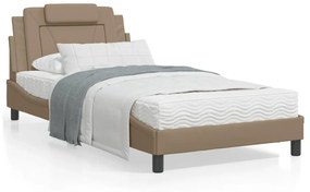 3214005 vidaXL Cadru de pat cu LED, cappuccino, 100x200 cm, piele ecologică