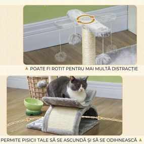 PawHut Ansamblu Pisici Copac Plus Ascuțire Unghii Stâlp Sisal Cusca 2 Mingii 40x30x43cm Gri | Aosom Romania