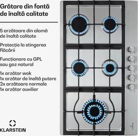 Klarstein Ignito Chef Edition, 5 zone, plită pe gaz, 5 arzătoare, arzătoare Sabaf, suprafață din sticlă ceramică