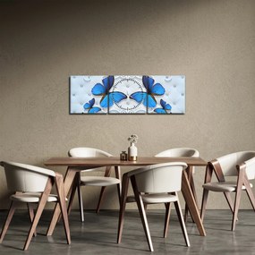 Tablou - Fluturi albaștri (cu ceas) (90x30 cm)