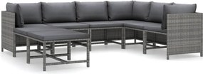 vidaXL Set mobilier de grădină cu perne, 8 piese, gri, poliratan