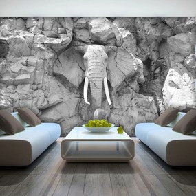 Fototapet - Elefant  sculptat în piatră - gri (254x184 cm)