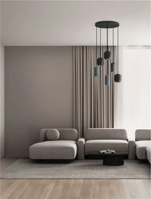 Lustra cu 6 pendule metal negru, maro, verde MARLIN