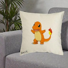 Perna Personalizata Charmander Pokemon, 40x40 cm, Ecru, Husa Detasabila, Perna Inclusa, BEKZ®
