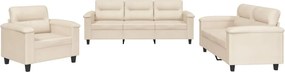 vidaXL Set de canapele cu perne, 3 piese, bej, microfibră