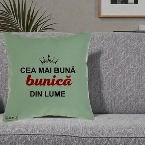 Cadou pentru Bunica - Perna Personalizata Cea Mai Buna Bunica Din Lume Coroana Neagra, 40x40 cm, Verde, Husa Detasabila, Perna Inclusa, BEKZ®