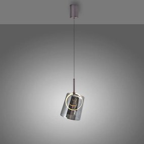 Pendul modern LED 3000K, inaltime reglabila, sticla, maro fumuriu, Zula