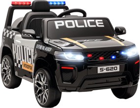 AIYAPLAY Mașina Electrică de Poliție pentru Copii 12V cu Telecomandă, Sirenă și Lumini, Vârsta 3-5 Ani, Negru | Aosom Romania