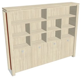 Dulap înalt Verno+ S 260 x 46 x 210 cm, cu rafturi, salcâm / portocaliu