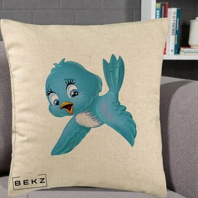 Perna Decorativa Pui de Pasare Albastru, 40x40 cm, Bej, Husa Detasabila, Perna Inclusa, BEKZ®