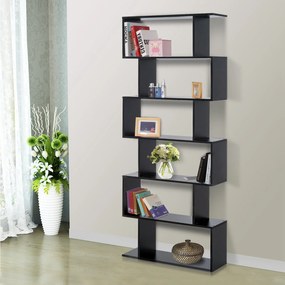 Homcom Librarie Design Modern in Lemn cu 6 Rafturi, Negru, 80x23x192cm
