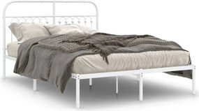 vidaXL Cadru de pat metalic cu tăblie, alb, 135x190 cm