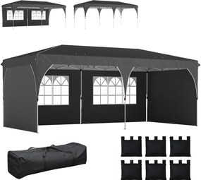 Outsunny Cort Pliabil 6x3 m cu Benzi Reflectorizante UPF 50+ Montaj Ușor Sistem Central de Blocare Impermeabil Gri închis | Aosom Romania