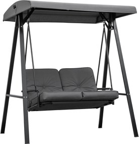 Outsunny Balansoar de Grădină 2 Locuri cu Acoperiș Reglabil și Perne, 144x117x173 cm, Gri Închis | Aosom Romania