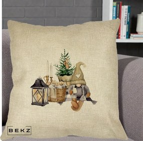 Perna Decorativa Gnom Scandinav cu Felinar, 40x40 cm, Crem, Husa Detasabila, Perna Inclusa, BEKZ®