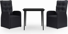 vidaXL Set mobilier de grădină cu perne, 3 piese, negru