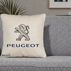 Perna Personalizata cu emblema Peugeot, 40x40 cm, Bej Canapea, Husa Detasabila, Perna Inclusa, BEKZ®