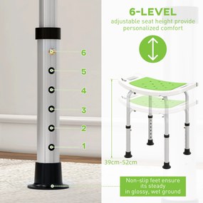 HOMCOM Taburet pentru Duș din Aluminiu și Plastic Antiderapant, Reglabil 6 Niveluri 39-52cm, Verde | Aosom Romania