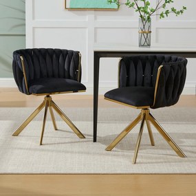 Set de 2 scaune pivotante din catifea, Negru | Aosom Romania