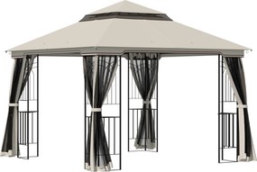 Outsunny Pavilion de grădină cu acoperiș dublu, cort pentru petreceri, cu 4 x pereți laterali, Metal+Poliester, Bej, 2,99 x 2,99 x 2,74 m | Aosom Romania