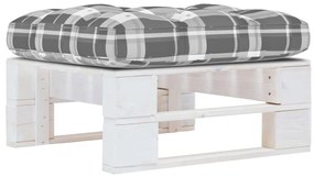 Taburet din paleti de gradina, alb, lemn de pin tratat model gri carouri, suport pentru picioare, Alb, 1