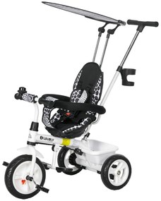 HOMCOM Triciclu Copii cu Umbrelă Pliabilă, Cană Detașabilă și Coș de Depozitare 105 x 47 x 98 cm Oțel Alb și Negru | Aosom Romania