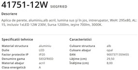 Aplica LED cu iluminat ambiental SIEGFRIED 12W 41751-12W GL