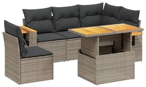 3273524 vidaXL Set mobilier grădină cu perne, 6 piese, gri, poliratan