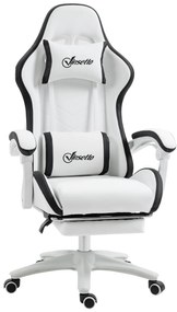 Vinsetto Scaun gaming scaun gaming cu spătar inclinabil la 135°, suport pentru cap și repose-pieds 65l x 65L x 121-129H cm alb și negru | Aosom Romania