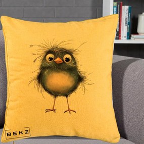Perna Decorativa Pui Negru Zbarlit cu Pene Fine, 40x40 cm, Galben, Husa Detasabila, Perna Inclusa, BEKZ®