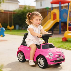 AIYAPLAY Mașinuță de Împins pentru Copii 12-36 Luni, Licență Fiat, cu Muzică, Claxon și Spațiu Depozitare, Roz | Aosom Romania