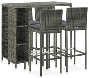 vidaXL Set mobilier bar de grădină cu perne, 5 piese, gri, poliratan