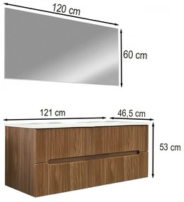 Mobilier de baie Trent 120 cu 1 lavoar ceramic cu oglindă 60x120 cm stejar apus de soare