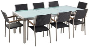 Set de masă pentru grădină Grosso (negru) (blat din sticlă 210x100 cm) (scaune din ratan). 1011751