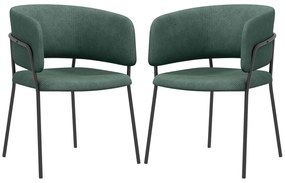 HOMCOM Set de Scaune, Scaune de Bucătărie Tapițate Moderne din Catifea cu Spate, Cotieră și Picioare Metalice, 57x53x73 cm, Verde