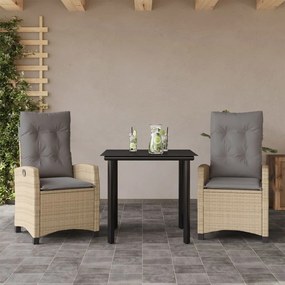 vidaXL Set de masă pentru grădină, 3 piese, cu perne, bej, poliratan
