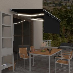 vidaXL Copertină retractabilă manual cu stor&amp;LED, antracit, 3x2,5 m