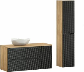 Set mobilier baie 120 cm 5 piese Comad Ocean stejar uleiat si negru mat