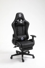 Scaun gaming cu masaj in perna lombara, suport picioare, funcție sezlong, SIG 5020, Negru