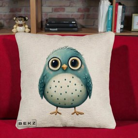 Perna Decorativa Pasare Teal cu Buline Teal, 40x40 cm, Bej Canapea, Husa Detasabila, Perna Inclusa, BEKZ®